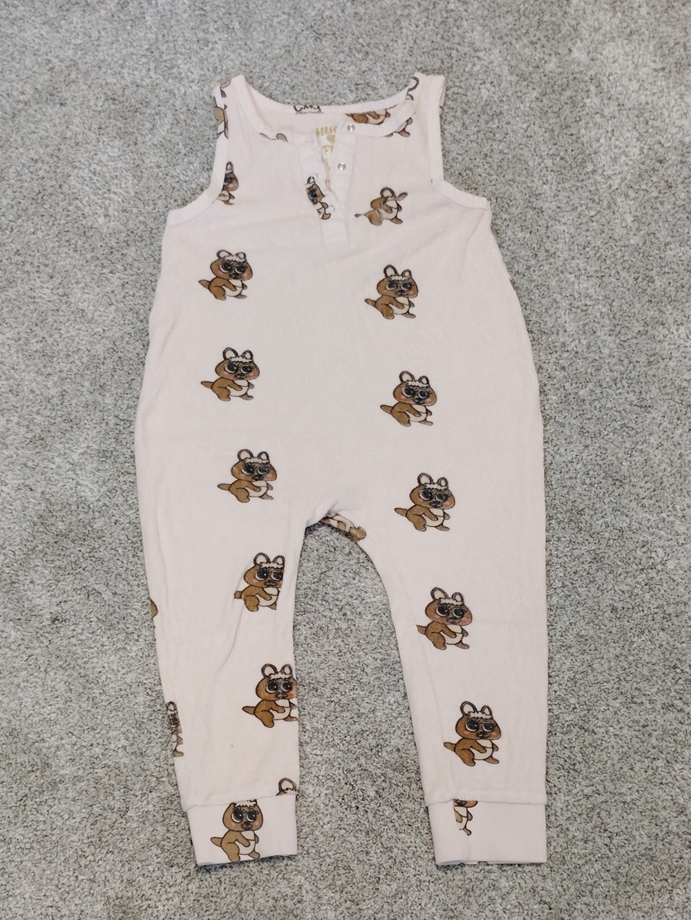 Hugo Loves Tiki Sleeveless Pink Bunny Print Terry Romper for Kids